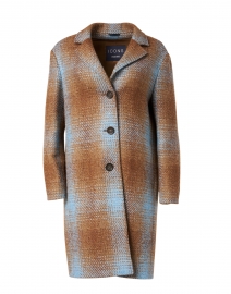 Camel and Blue Plaid Wool Blend Sequin Inlay Coat 