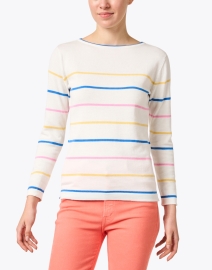 Front image thumbnail - Blue - White Multi Stripe Cotton Sweater