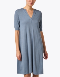 Front image thumbnail - Repeat Cashmere - Steel Blue Cotton Blend Knit Dress