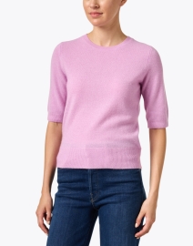 Front image thumbnail - White + Warren - Pink Cashmere Elbow Sleeve Top