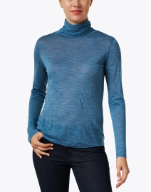 Front image thumbnail - WHY CI - Blue Wool Blend Turtleneck Top