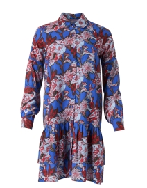 Blue and Red Floral Print Shirt Dress