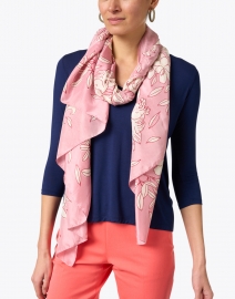 Look image thumbnail - Amato - Pink Lily Printed Silk Scarf