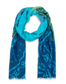 Product image thumbnail - Pashma - Blue and Green Paisley Cashmere Silk Scarf