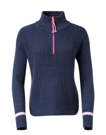 Blue Cotton Blend Quarter Zip Sweater