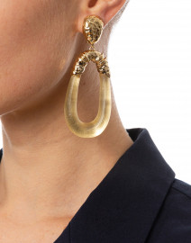 Gold Lucite Crumpled Hoop Clip Earrings