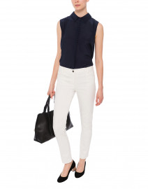 Dafne Navy Sleeveless Top with Fabric Covered Buttons