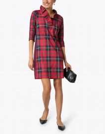 Look image thumbnail - Gretchen Scott - Plaidly Red Plaid Ruffle Neck Dress