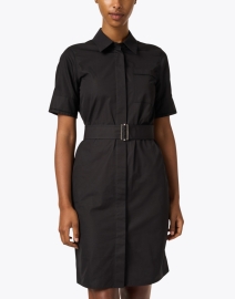 Front image thumbnail - Lafayette 148 New York - Black Cotton Belted Shirt Dress