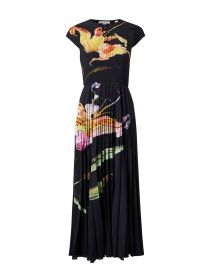 Black Multi Print Pleated Dress
