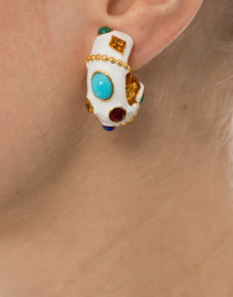 White Enamel Multicolored Hoop Clip Earrings