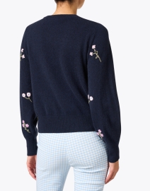 Back image thumbnail - White + Warren - Navy Embroidered Cashmere Sweater
