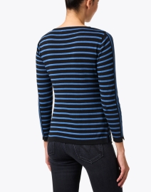 Back image thumbnail - Blue - Black and Blue Striped Pima Cotton Boatneck Sweater