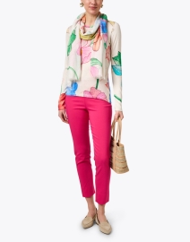 Look image thumbnail - Pashma - White Multi Floral Print Cashmere Silk Sweater