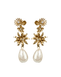 Product image thumbnail - Oscar de la Renta - Bloom Floral Gold and Pearl Drop Earrings