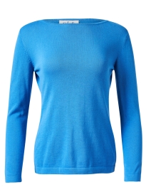 Blue Pima Cotton Boatneck Sweater