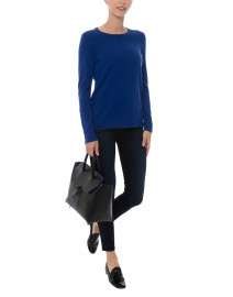 Indigo Blue Cashmere Sweater with Cuff Buttons