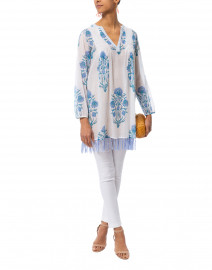 Corin Ziva White and Blue Floral Cotton Tunic