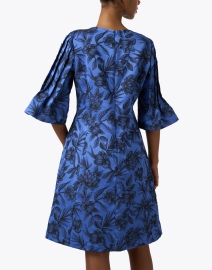 Back image thumbnail - Bigio Collection - Blue and Black Floral Print Dress