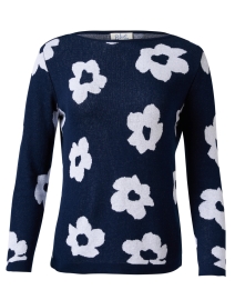 Navy and White Floral Cotton Sweater