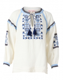 Ro's Garden - Brinn Ivory and Blue Embroidered Cotton Top