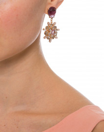 Amethyst and Crystal Flower Drop Clip-On Earring