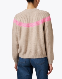 Back image thumbnail - Jumper 1234 - Nordic Tan and Pink Stitch Cashmere Wool Cardigan