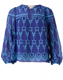 Flor Blue and Turquoise Embroidered Chiffon Top