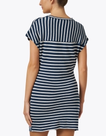 Back image thumbnail - Apiece Apart - Nina Navy and Cream Stripe Cotton Dress