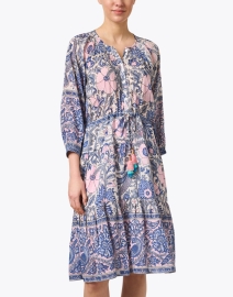 Front image thumbnail - Bell - Colette Blue and Pink Floral Cotton Silk Dress