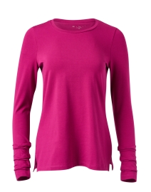 Magenta Pima Cotton Ruched Sleeve Top