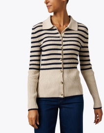 Front image thumbnail - A.P.C. - Mallory Beige Striped Cardigan