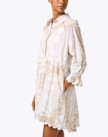 Front image thumbnail - Juliet Dunn - Beige and White Print Cotton Shirt Dress