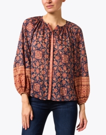 Front image thumbnail - Kobi Halperin - Karine Orange and Navy Printed Silk Blouse