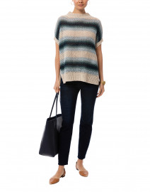 Mach Beige and Blue Striped Linen Crotchet Sweater