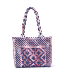 Product image thumbnail - Casa Isota - Ava Red and Navy Geo Woven Cotton Shoulder Bag