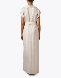 Back image thumbnail - Lafayette 148 New York - Beige Striped Linen Dress