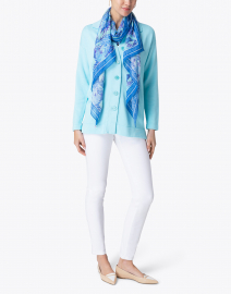 Extra_1 image thumbnail - Leggiadro - Blue Palm Print Cashmere Blend Scarf