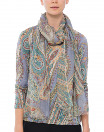 Periwinkle and Green Paisley Gauze Scarf