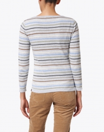 Blue - Light Grey Multi Striped Pima Cotton Boatneck Sweater
