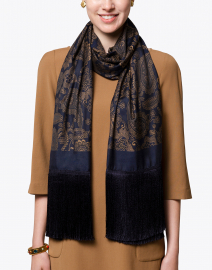 Barbian Navy and Gold Paisley Scarf