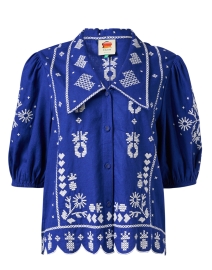 Product image thumbnail - Farm Rio - Blue Embroidered Top 