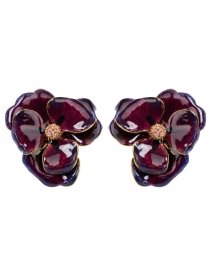 Purple Enamel and Rhinestone Flower Clip-On Earrings