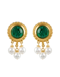 Product image thumbnail - Ben-Amun - Green and Gold Pearl Drop Clip Earrings