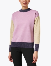 Front image thumbnail - BOSS Hugo Boss - Fangal Pink and Beige Colorblock Sweater