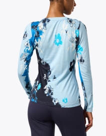 Back image thumbnail - Pashma - Blue and Navy Floral Printed Cashmere Silk Sweater