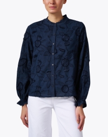 Front image thumbnail - Hinson Wu - Nicola Navy Embroidered Floral Blouse