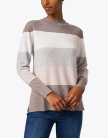 Front image thumbnail - Kinross - Neutral Multi Stripe Cashmere Sweater
