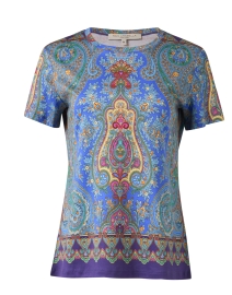 Navy Multi Paisley Print Cotton T-Shirt