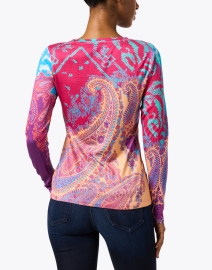 Back image thumbnail - Pashma - Pink and Purple Paisley Print Cashmere Silk Sweater